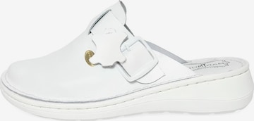 MARIBON Chodaki 'Medical Clogs – Genuine Leather, Hand-Stitched Sole, White' w kolorze biały: przód