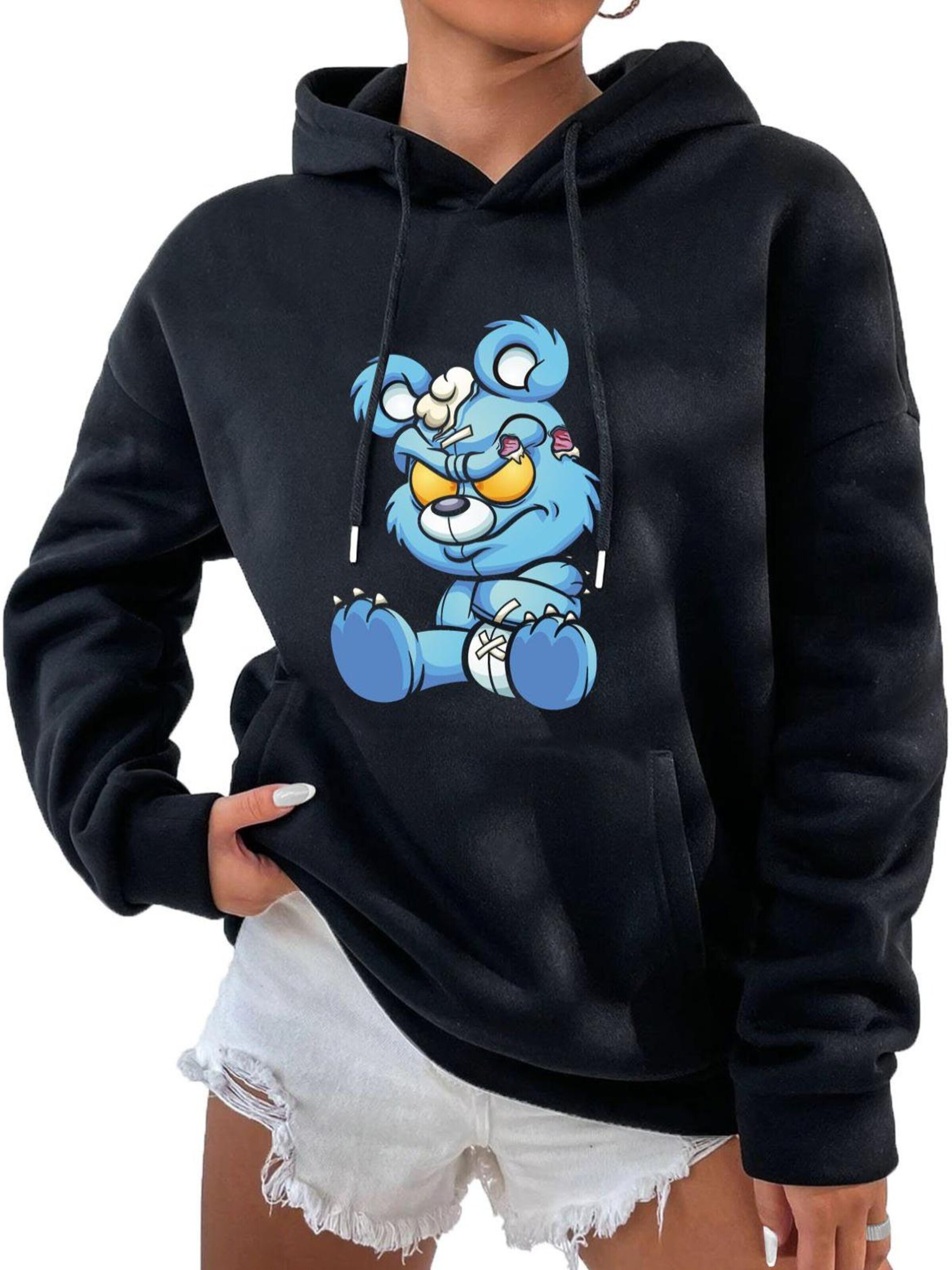 RMK Sweatshirt 'wütender Bär' in Black: front