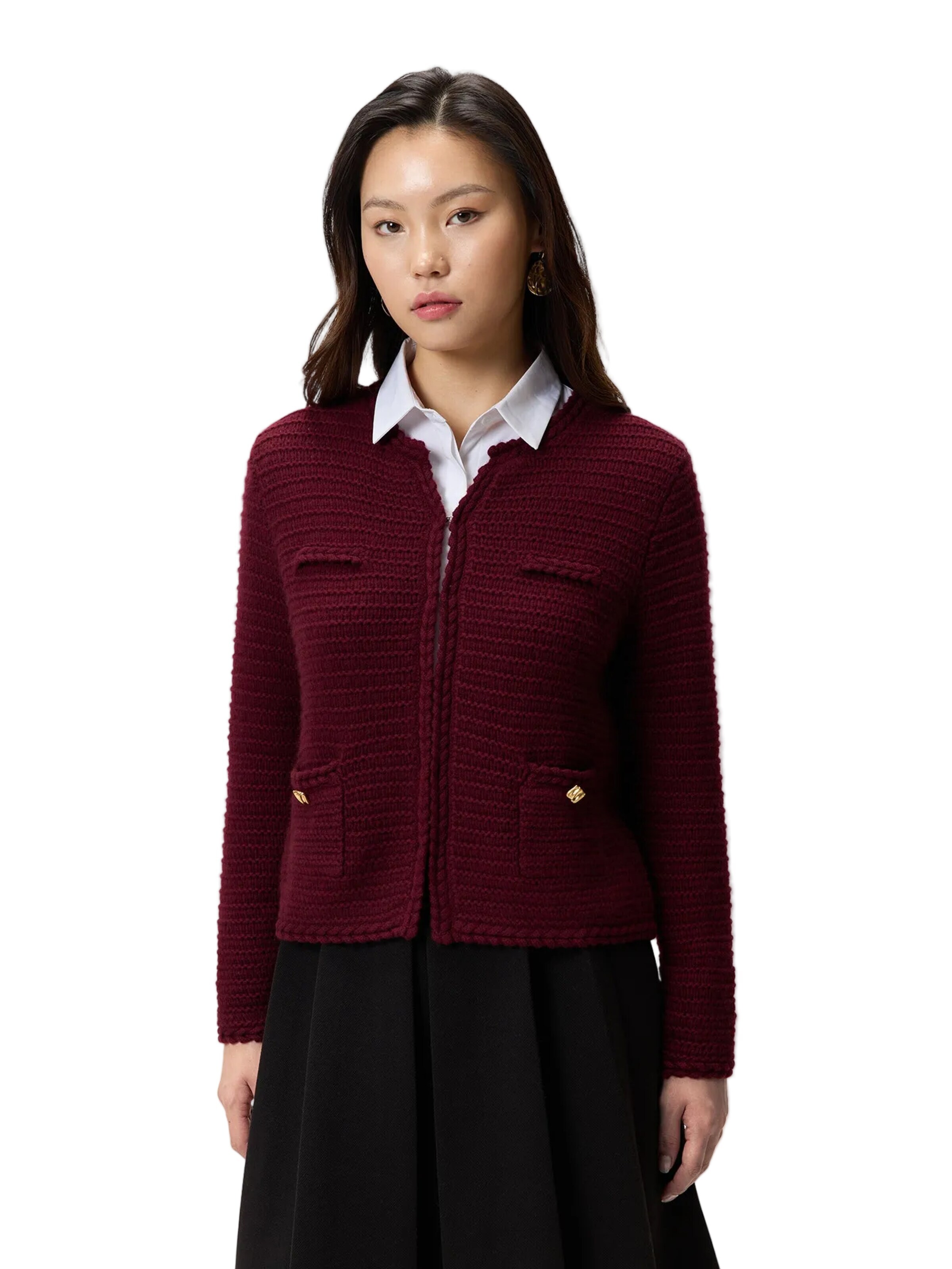 Cardigan 'Textured Knit Cashmere Jacket-Style Cardigan' GOBI Cashmere en rouge : devant