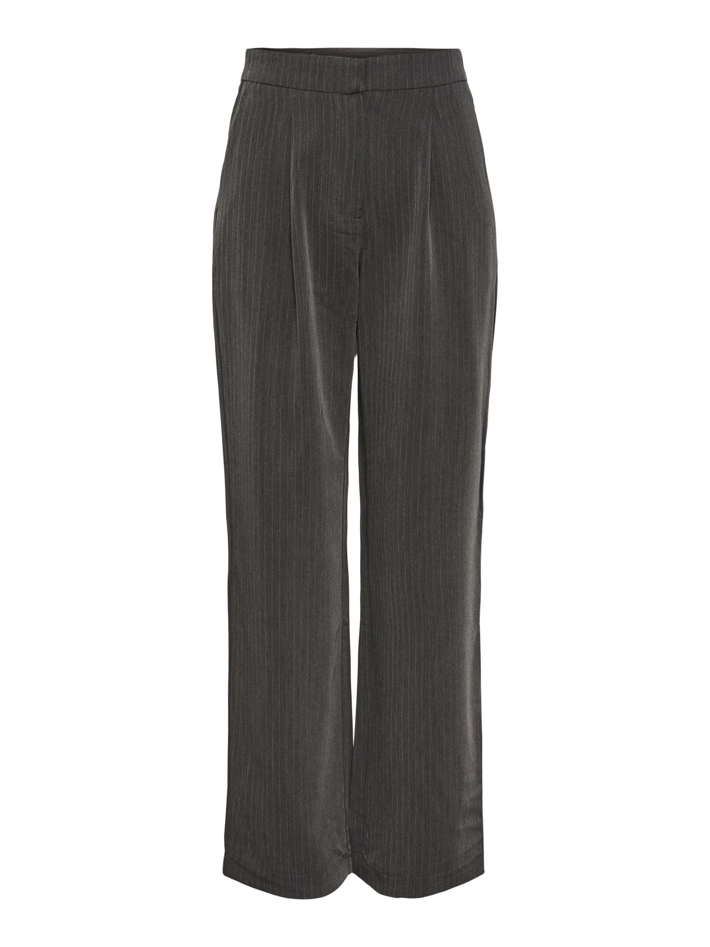 YAS Regular Pleat-Front Pants 'PINLY' in Grey: front