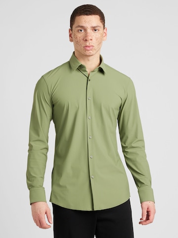 BOSS Black Slim fit Button Up Shirt 'HANK' in Green: front