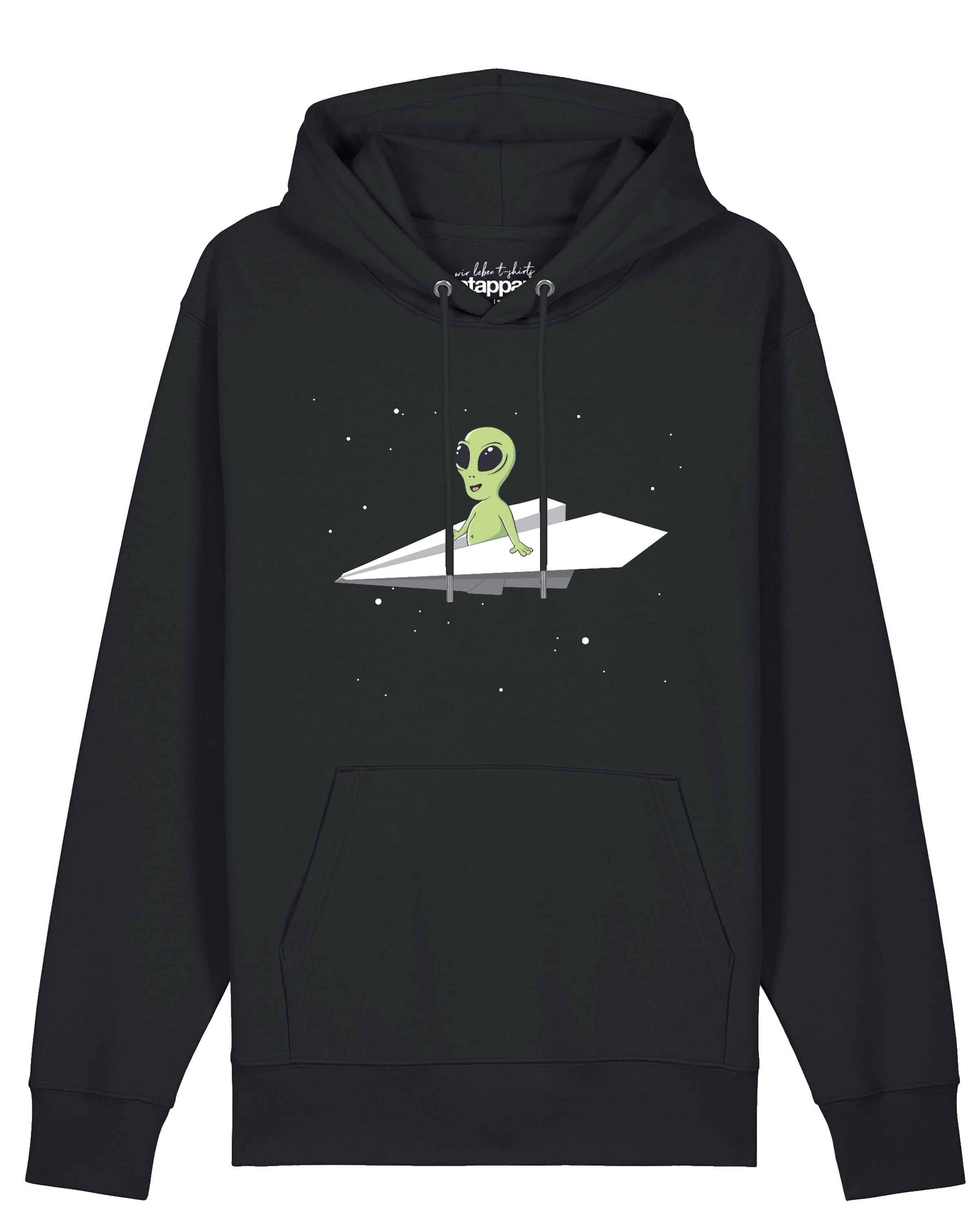 Sweat-shirt 'Alien On A Paper Plane' Watapparel en noir : devant