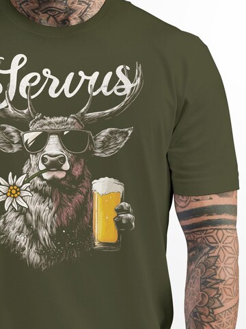 Neverless Shirt 'Servus 3 Bier' in Grün