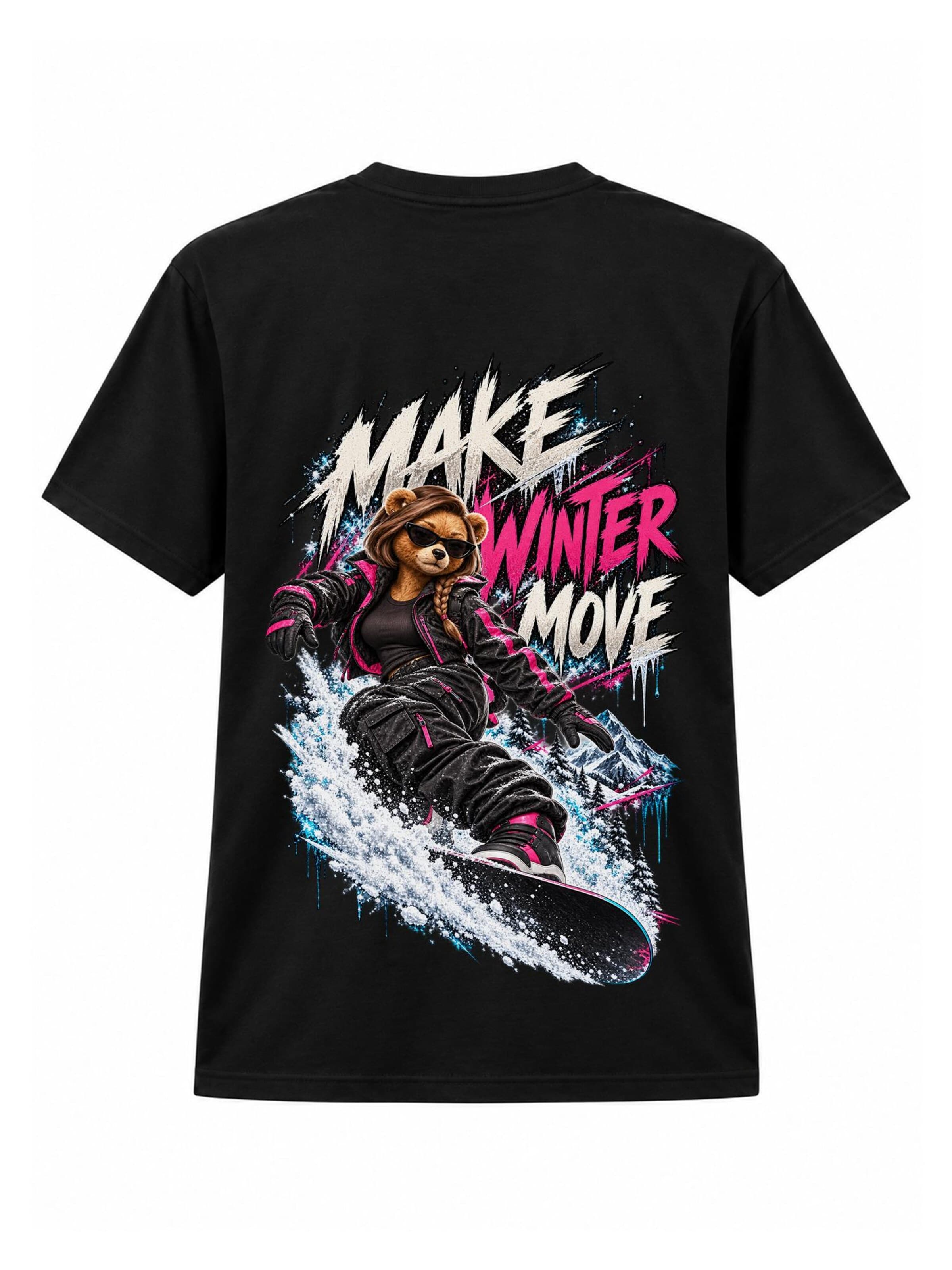 LUNØIR Studio Tričko 'BOSS Femme Winter Snowboard Motion' – černá: přední strana