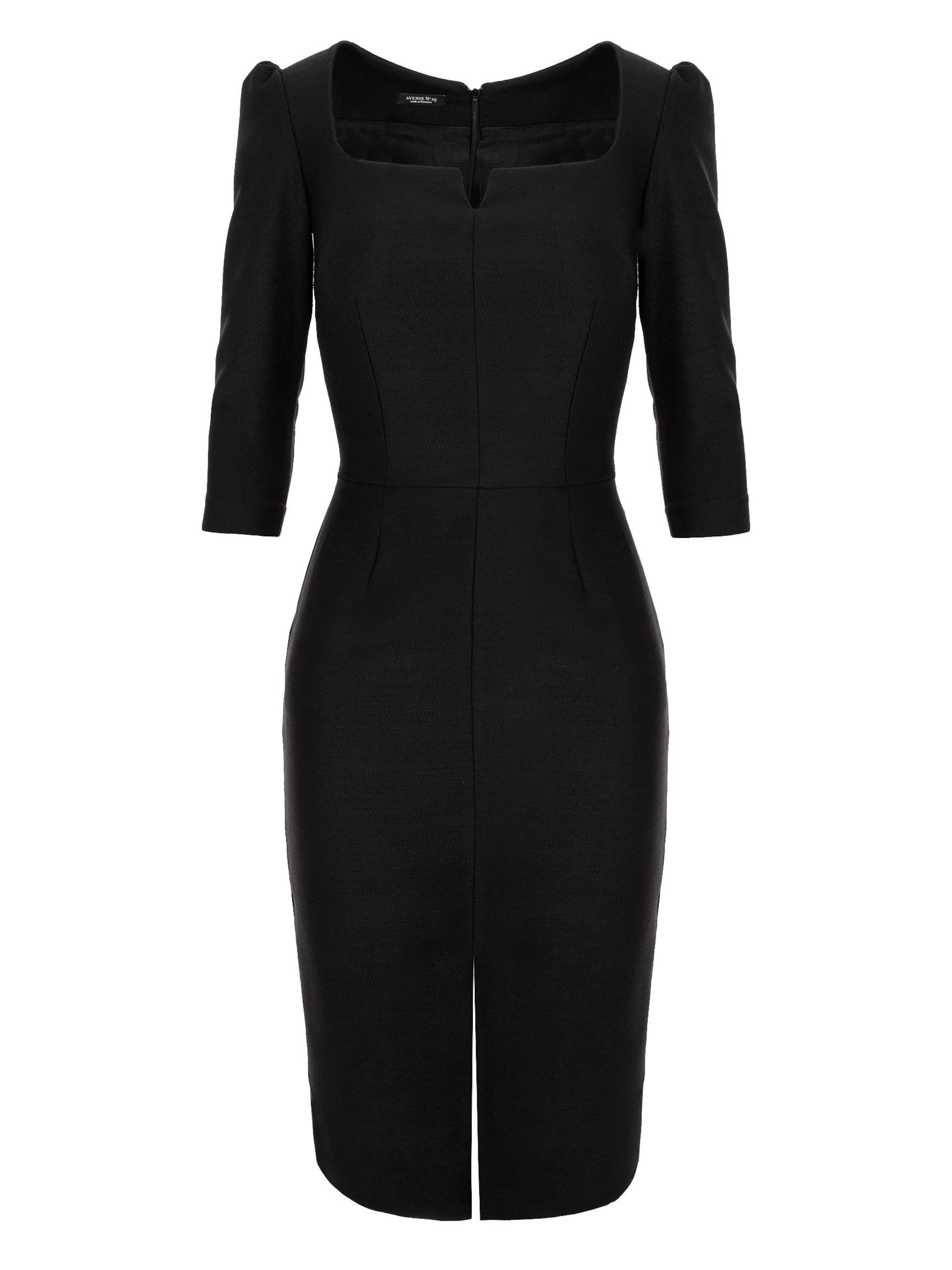 AVENUE N°29 - Vestido 'Rounded Neckline Midi Dress With Front Slit' en negro: frente