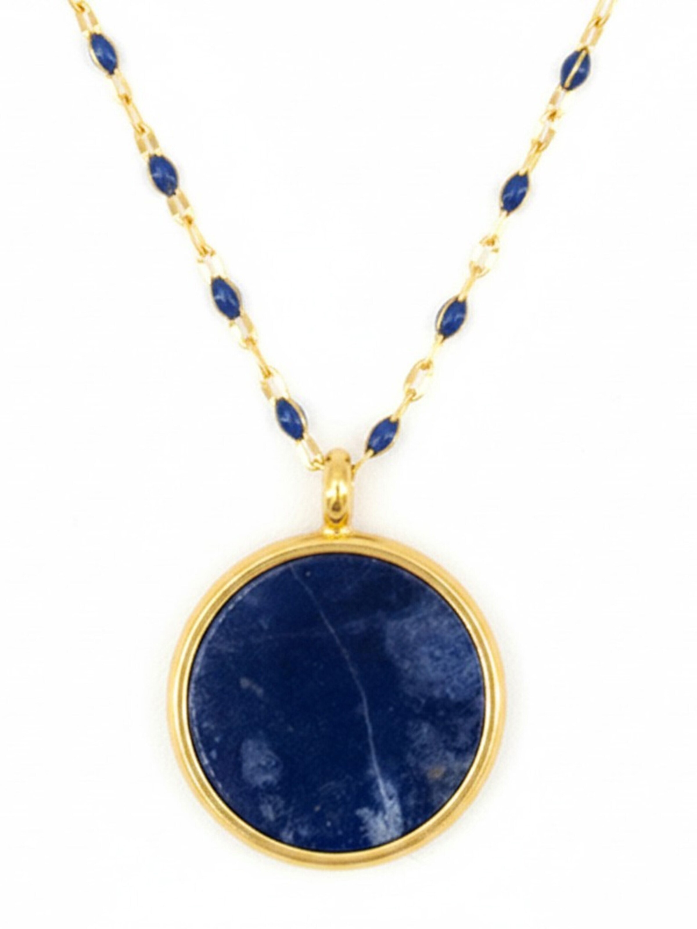 Sergio Engel Necklace 'Beach Kette 03 Vergoldete farbig akzentuierte Edelstahlkette mit Natursteinanhänger' in Blue