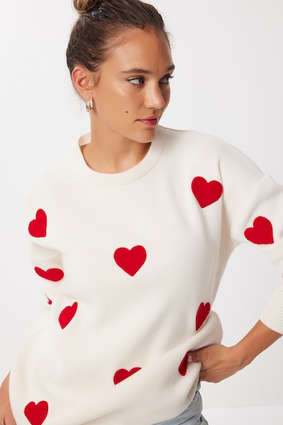 Happiness İstanbul Pull-over en rouge / blanc, Vue avec produit