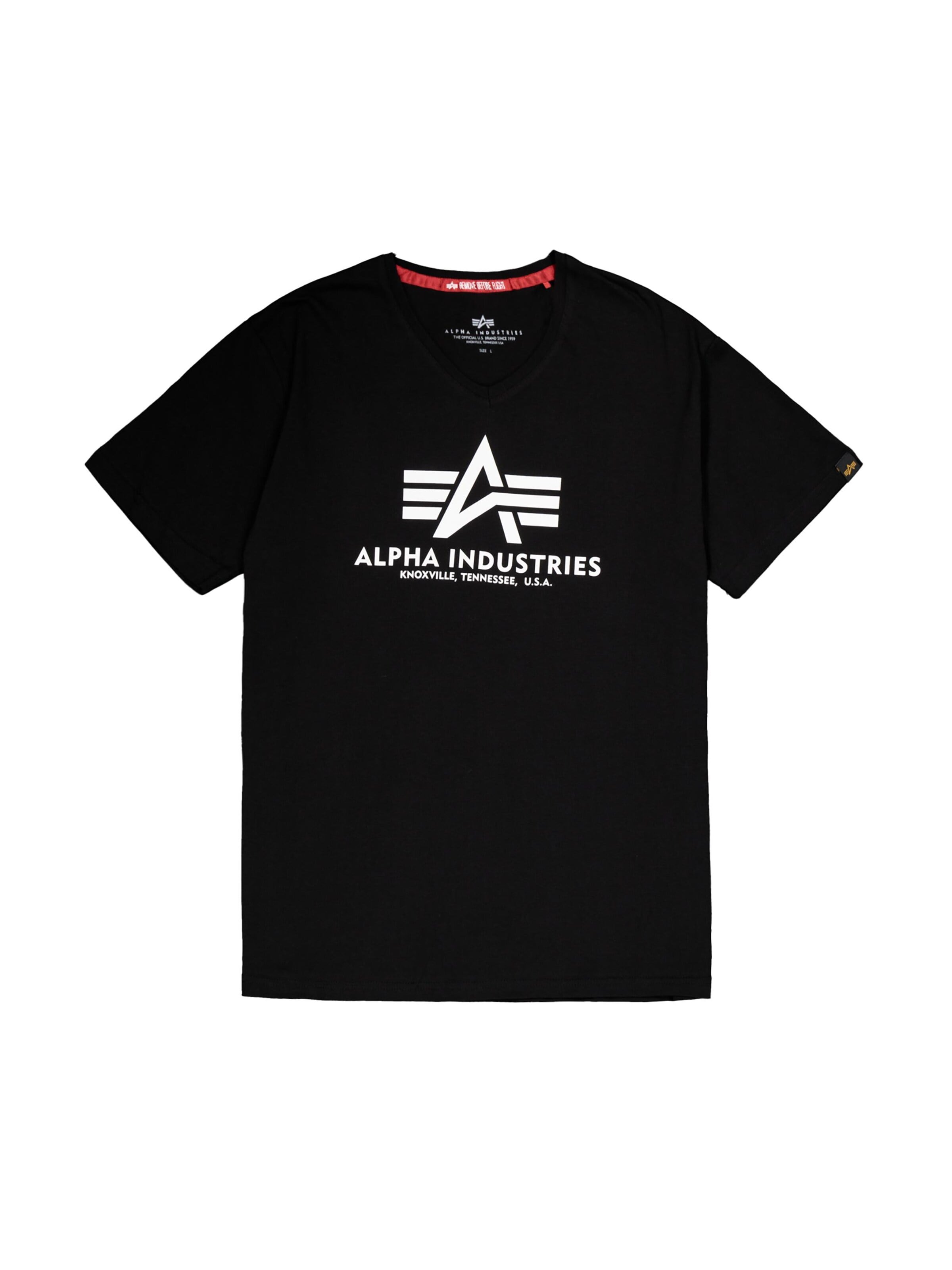 ALPHA INDUSTRIES Shirt 'Basic V-Neck'‌‌‌ in Schwarz: Vorderseite