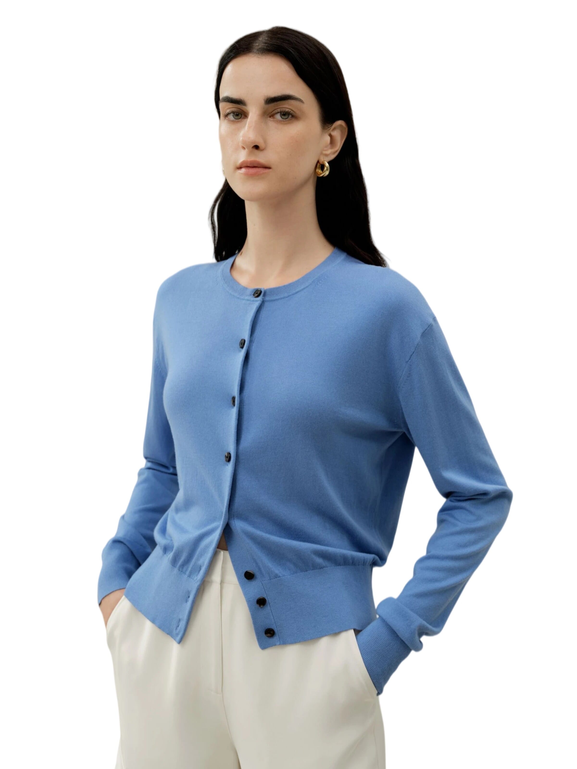 Lilysilk Gebreid vest 'Rundhals-Cardigan aus Seiden-Kaschmir-Mix' in Blauw