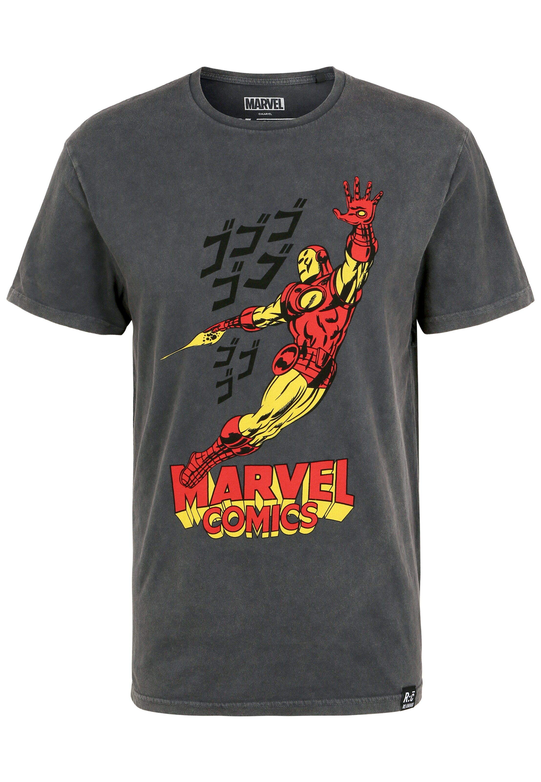 Recovered Shirt 'Marvel Comics Iron Man' in Grijs: voorkant