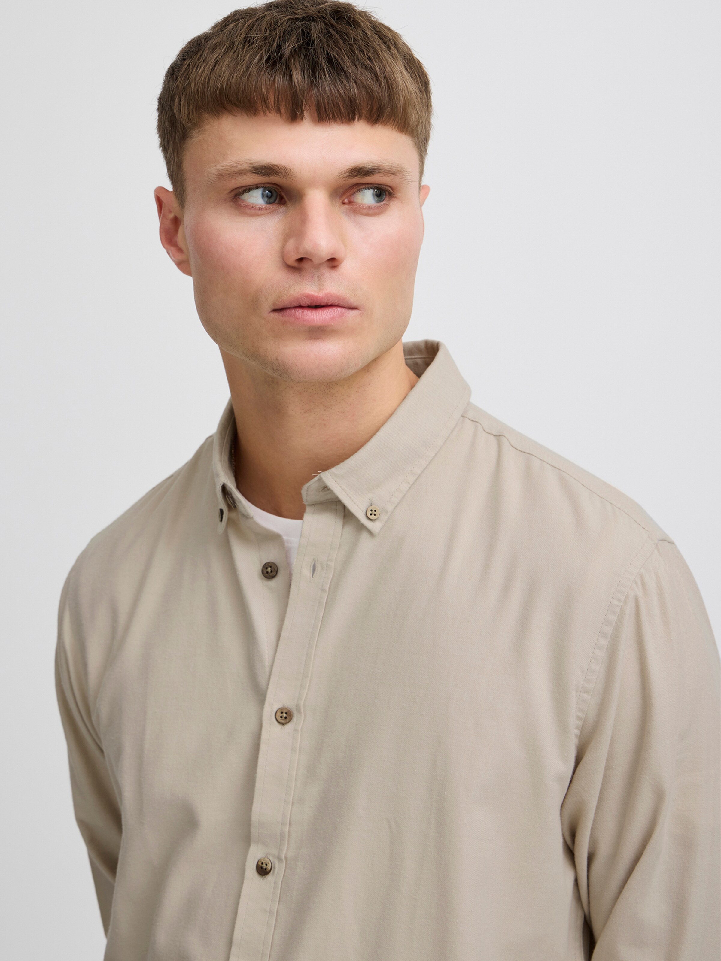 Solid Regular fit Button Up Shirt 'Pete' in Light Beige