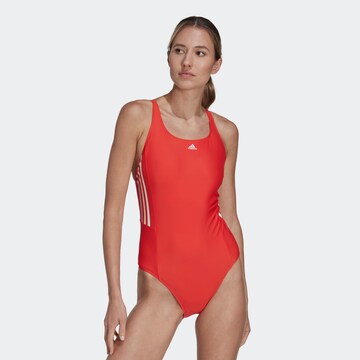 ADIDAS SPORTSWEAR Korzet Športové jednodielne plavky 'Mid 3-Stripes' - Červená: predná strana
