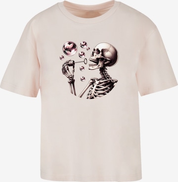 T-shirt 'Cute Goth Skeleton Blowing Heart Shaped Bubbles' F4NT4STIC en rose : devant