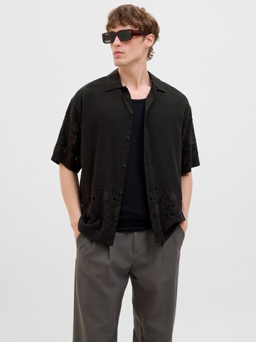 JACK & JONES Comfort fit Button Up Shirt in Black: front