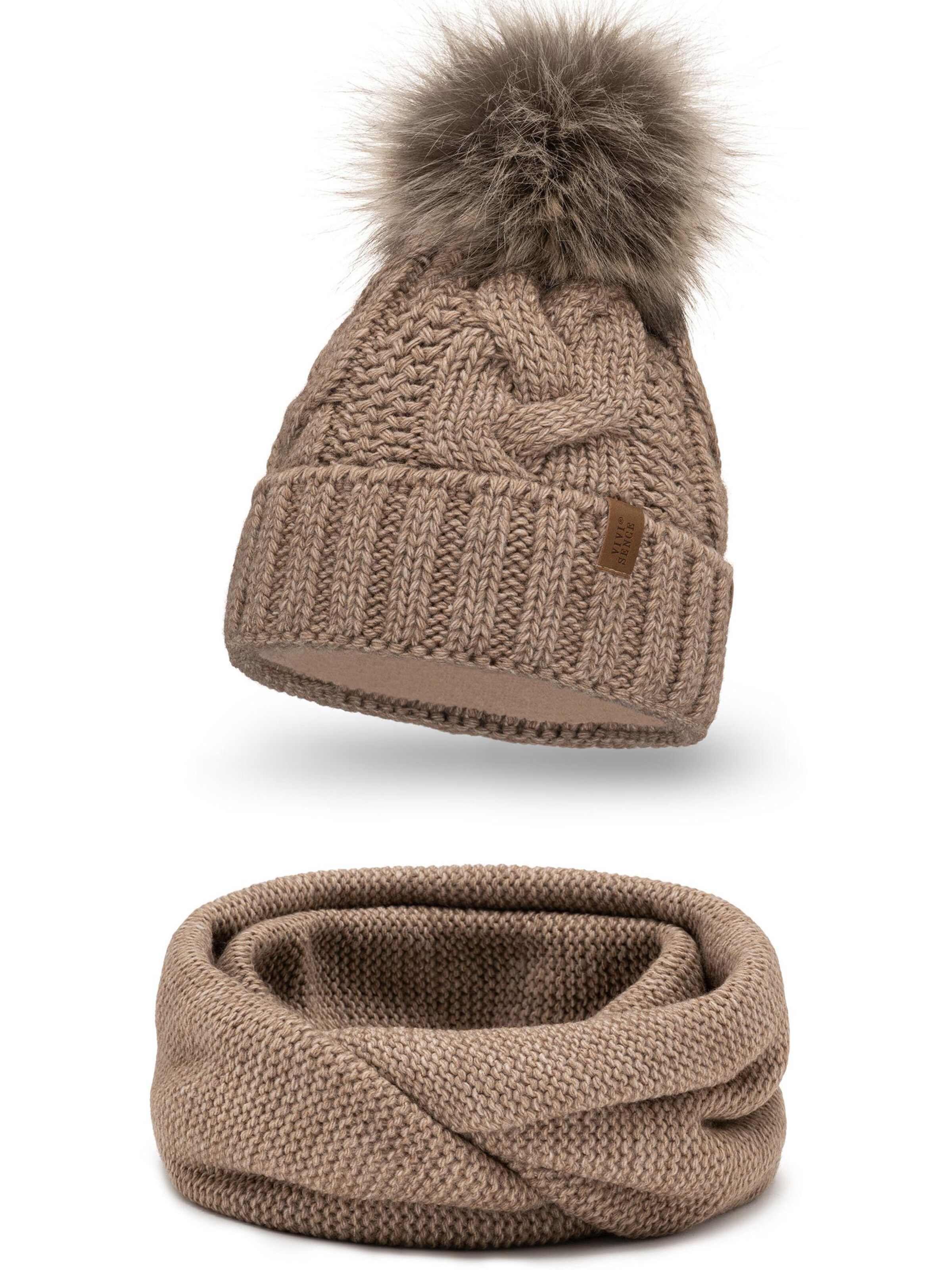 Vivisence Beanie '7014 Set' in Beige: front