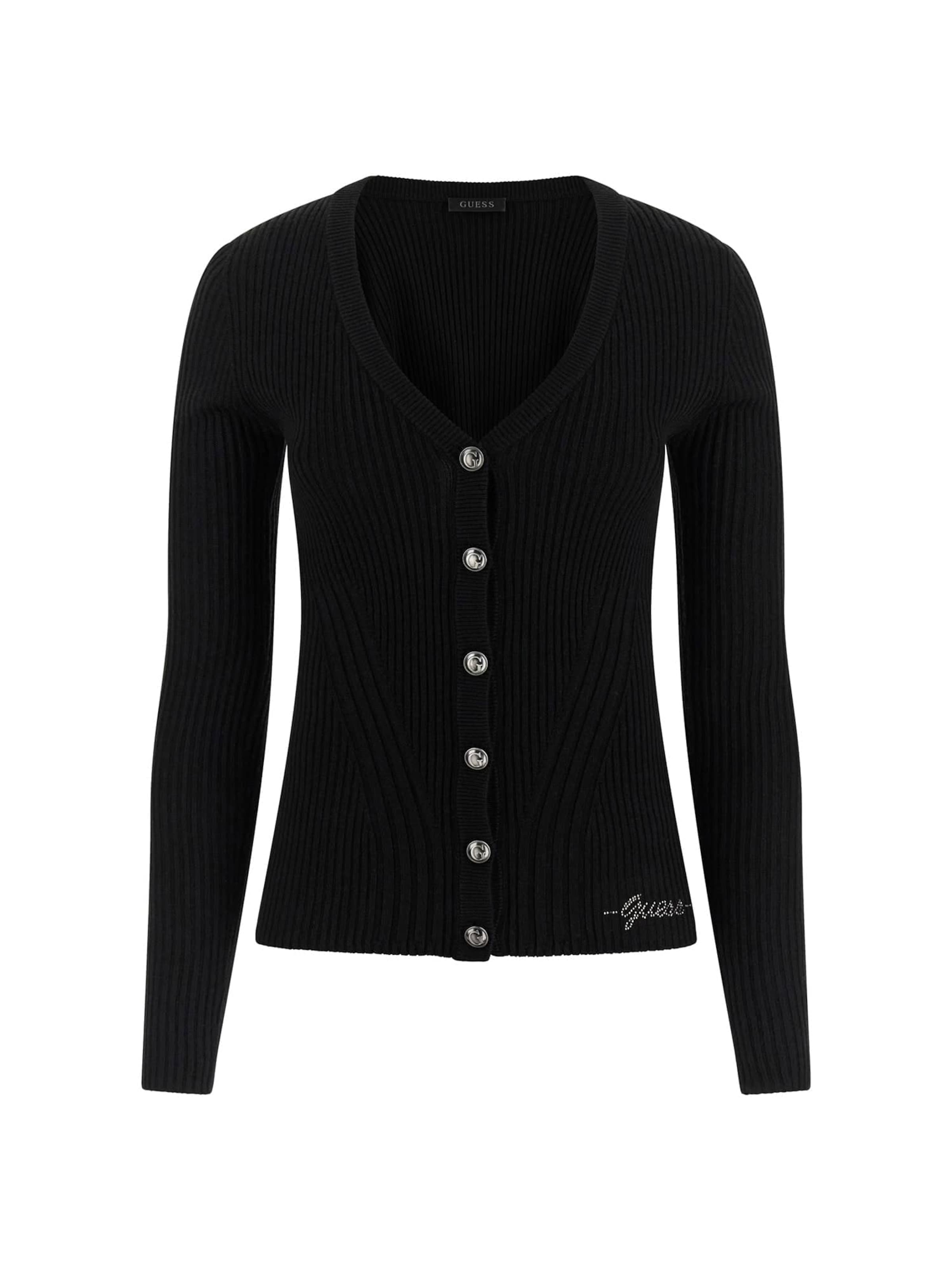 GUESS Knit Cardigan in Black: front