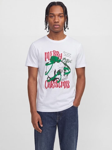JACK & JONES Tričko 'JJMERRY SKULL XMAS' - Biela: predná strana