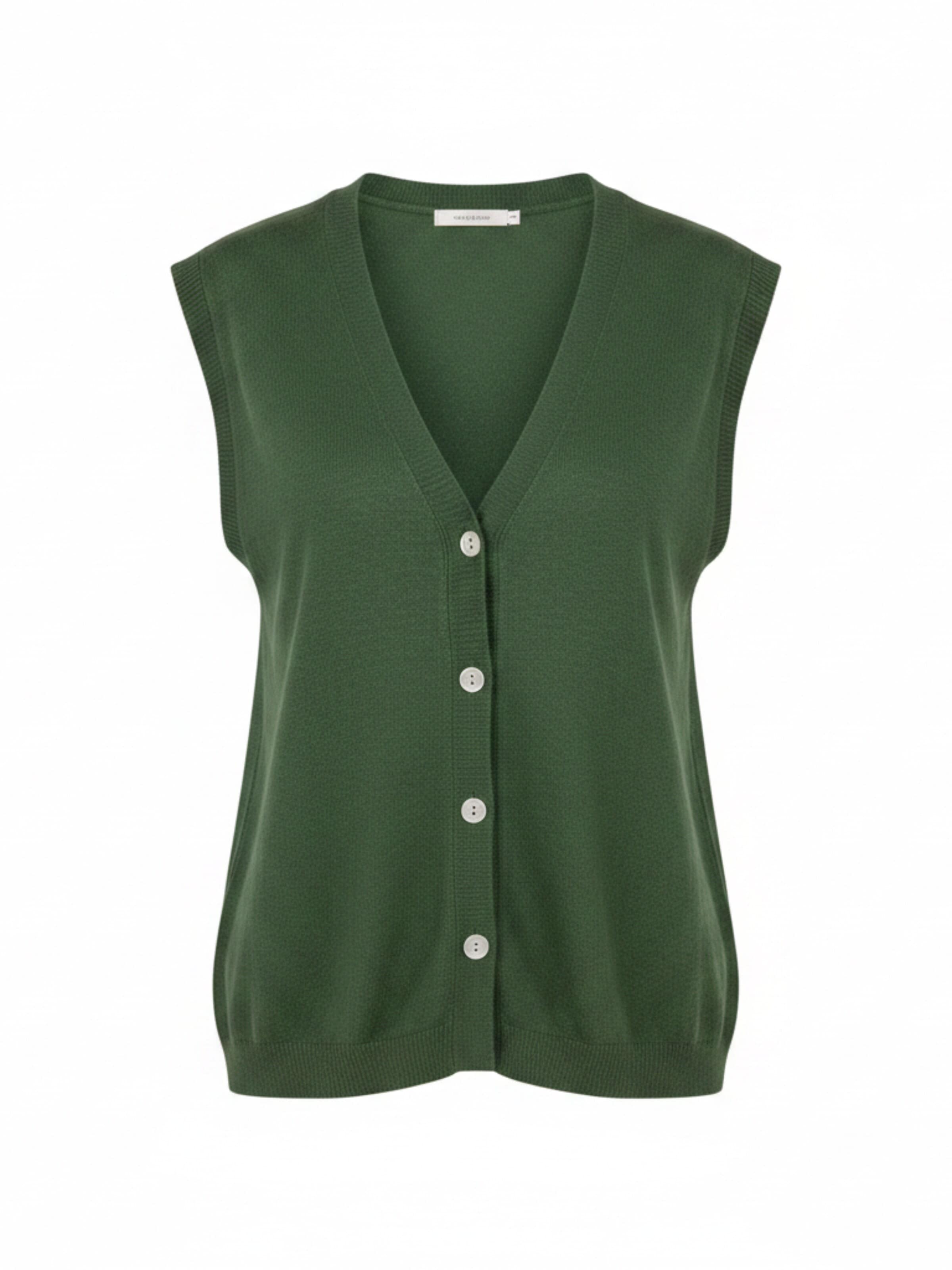 WEARABLE STORIES Pull-over 'Gilet manou' en S-M en kaki, Vue avec produit