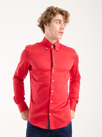 Slim fit Camicia 'Roma Iconic Satin Man Shirt Grey' di 7Camicie in rosso