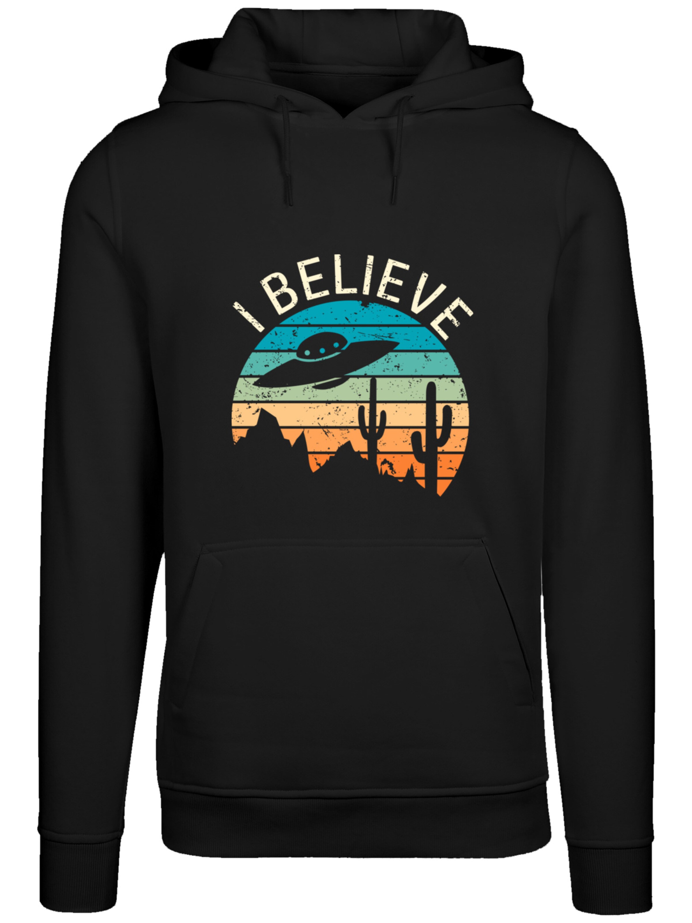 Sweat-shirt 'I Believe UFO Alien Sonnenuntergang' F4NT4STIC en noir : devant