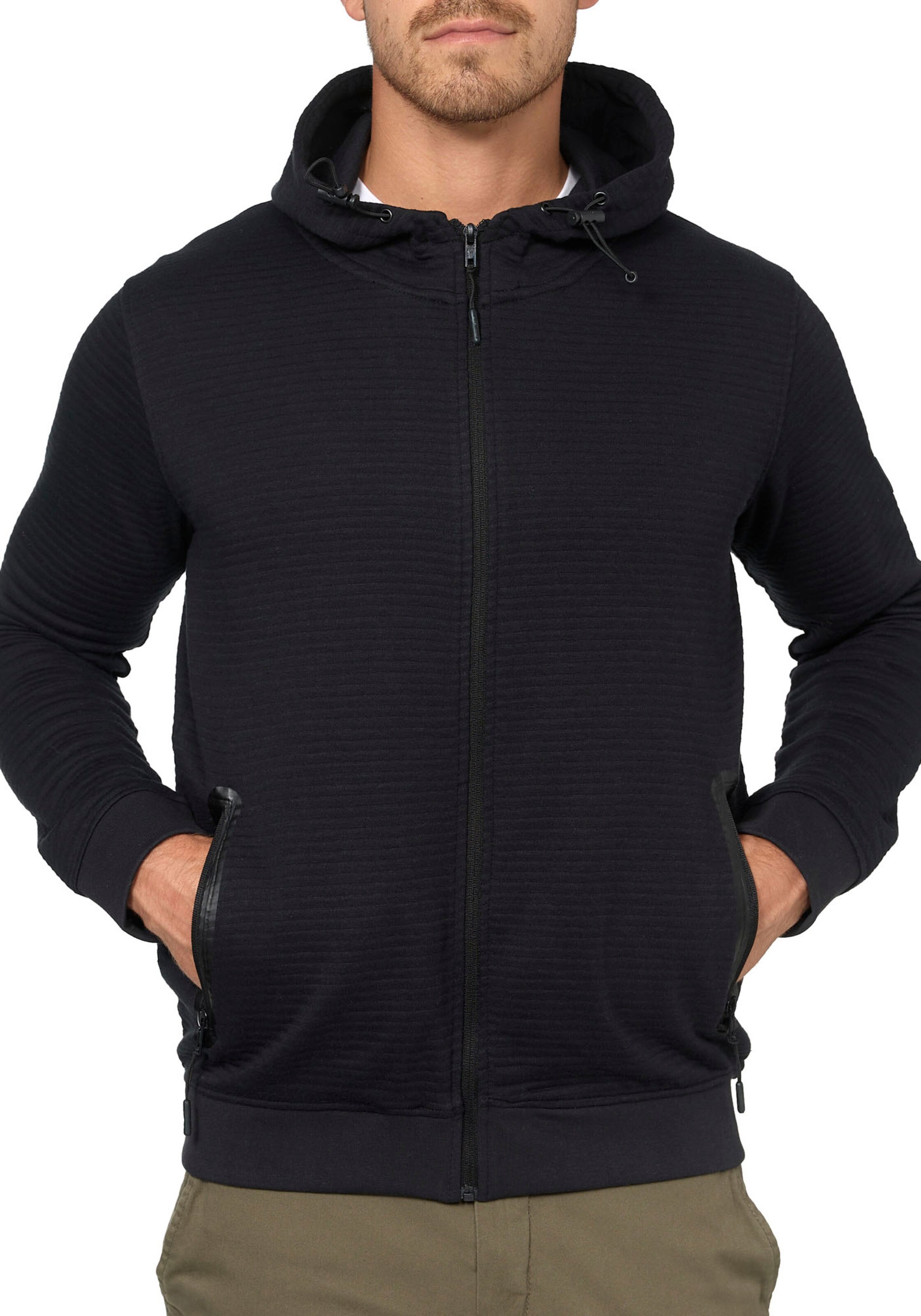 INDICODE JEANS Zip-Up Hoodie in Black