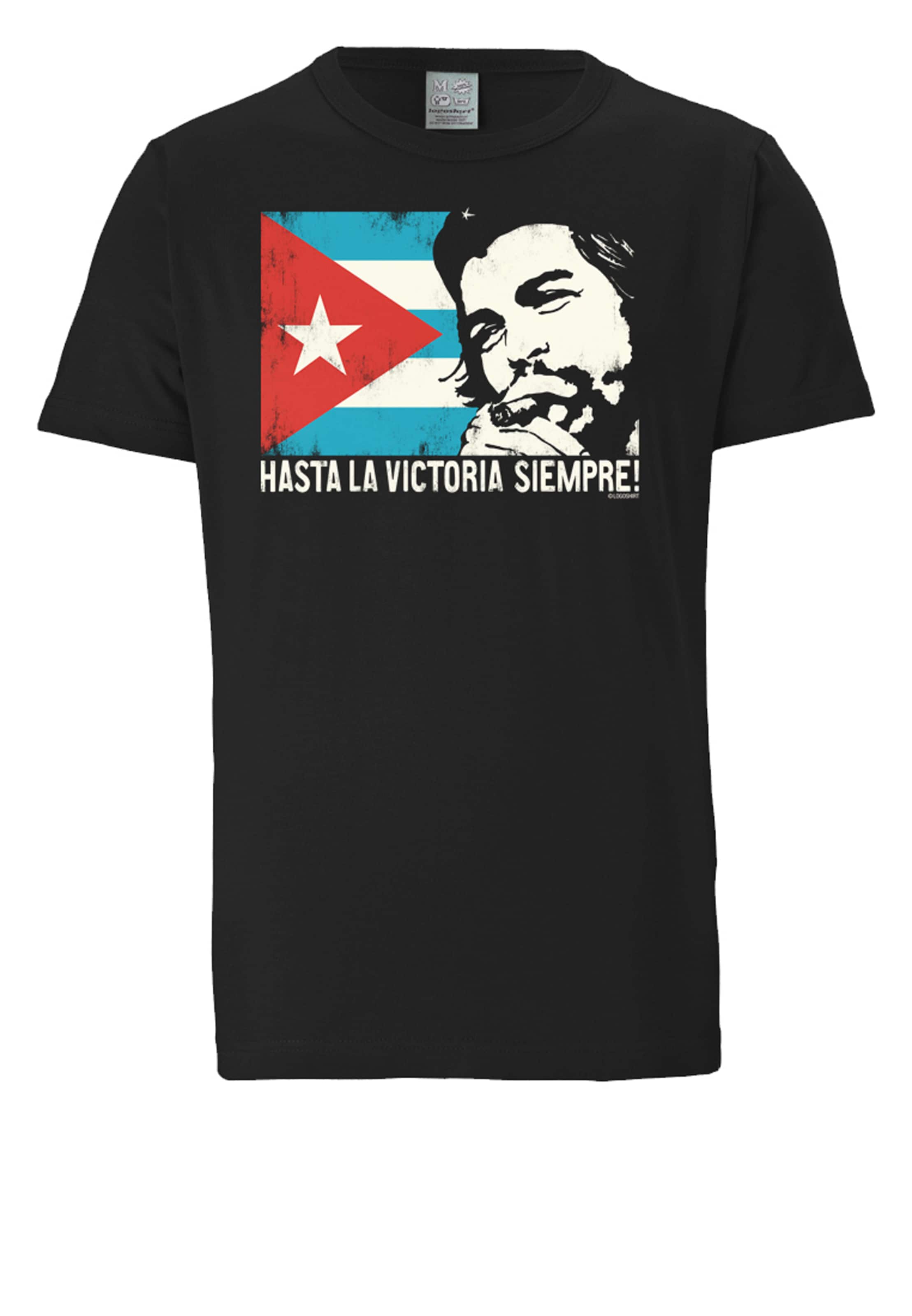 LOGOSHIRT Shirt 'Che Guevara - Cuban Flag' in Black: front