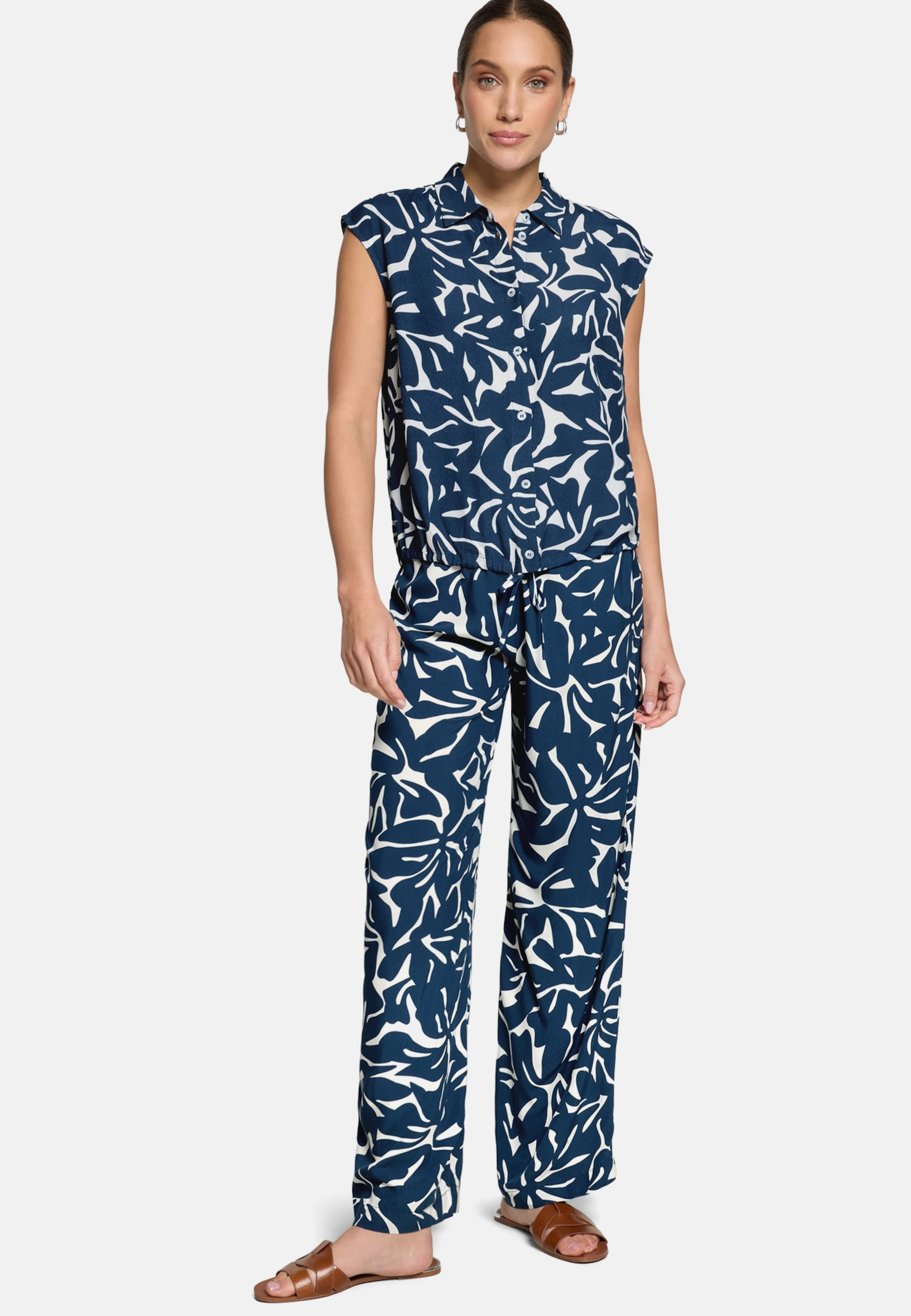 zero Skinny Casual-Hose mit Print. in Blau: Vorderseite