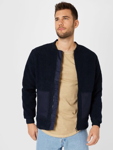 !Solid Fleece Jacket 'Vig' in Blue: front