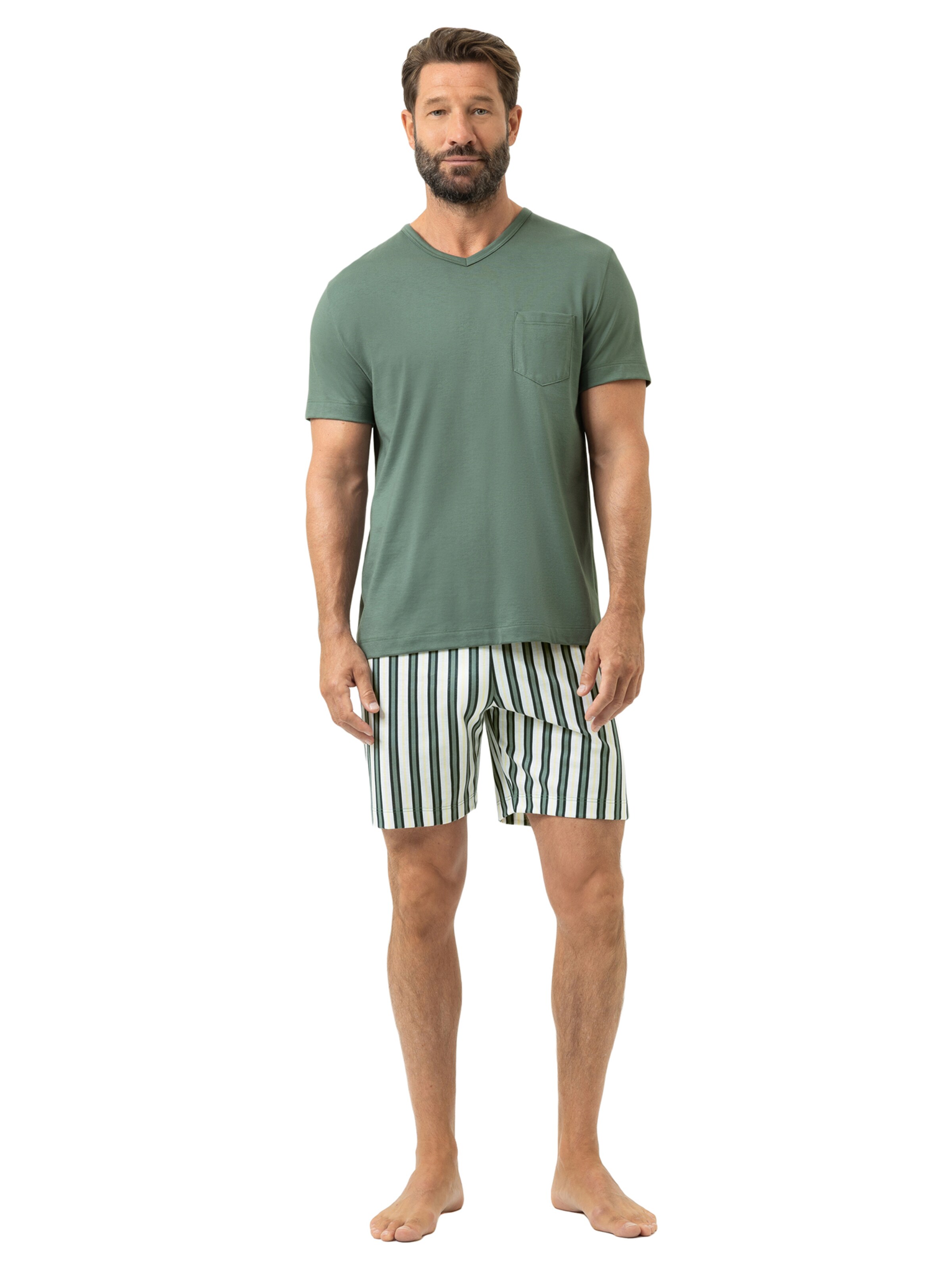 Mey Pajama short 'Palm Stripes' in Green: front