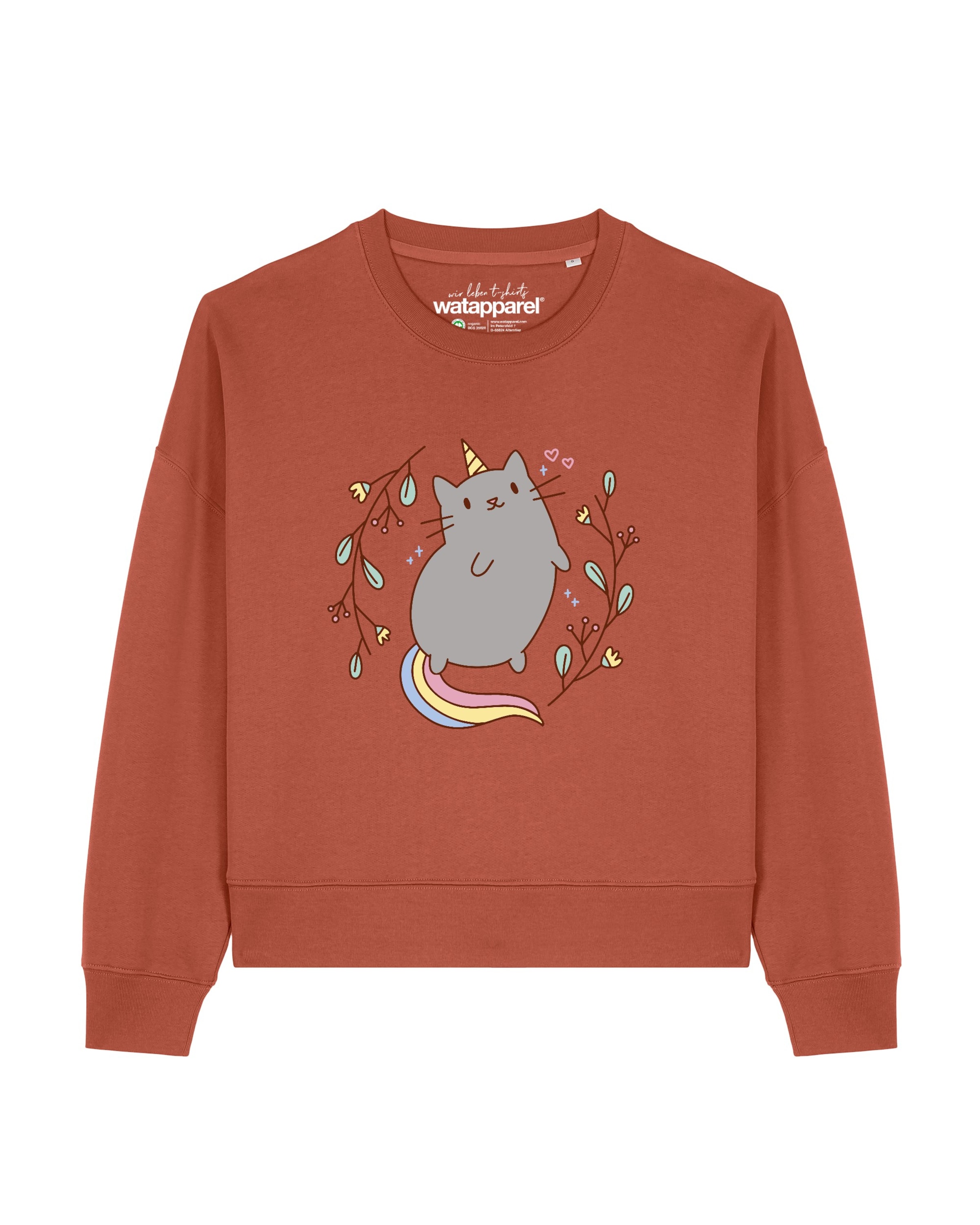 Watapparel Sweatshirt 'Unicorn Cat' in Brown: front