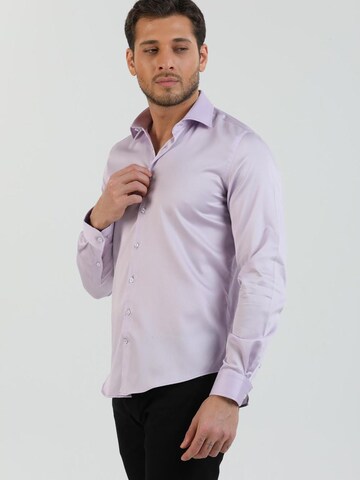 Slim fit Camicia business 'Firenze Satin Man Shirt Black' di 7Camicie in lilla