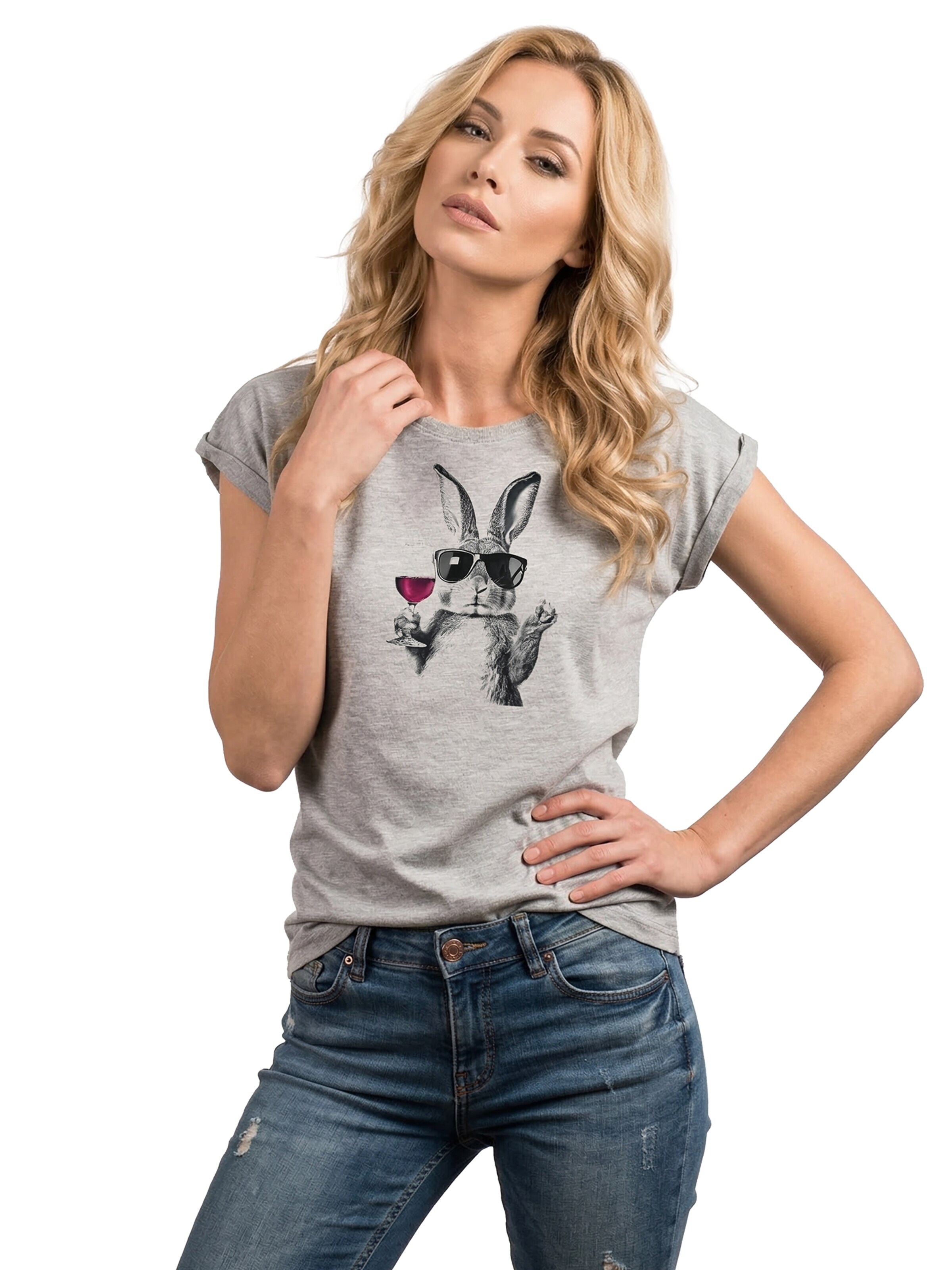 MAKAYA Shirt 'Wein Hase' in Grey: front