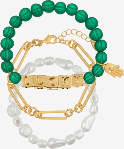 Orelia Náramek 'Lucky' - zlatá / zelená / perlově bílá, Produkt