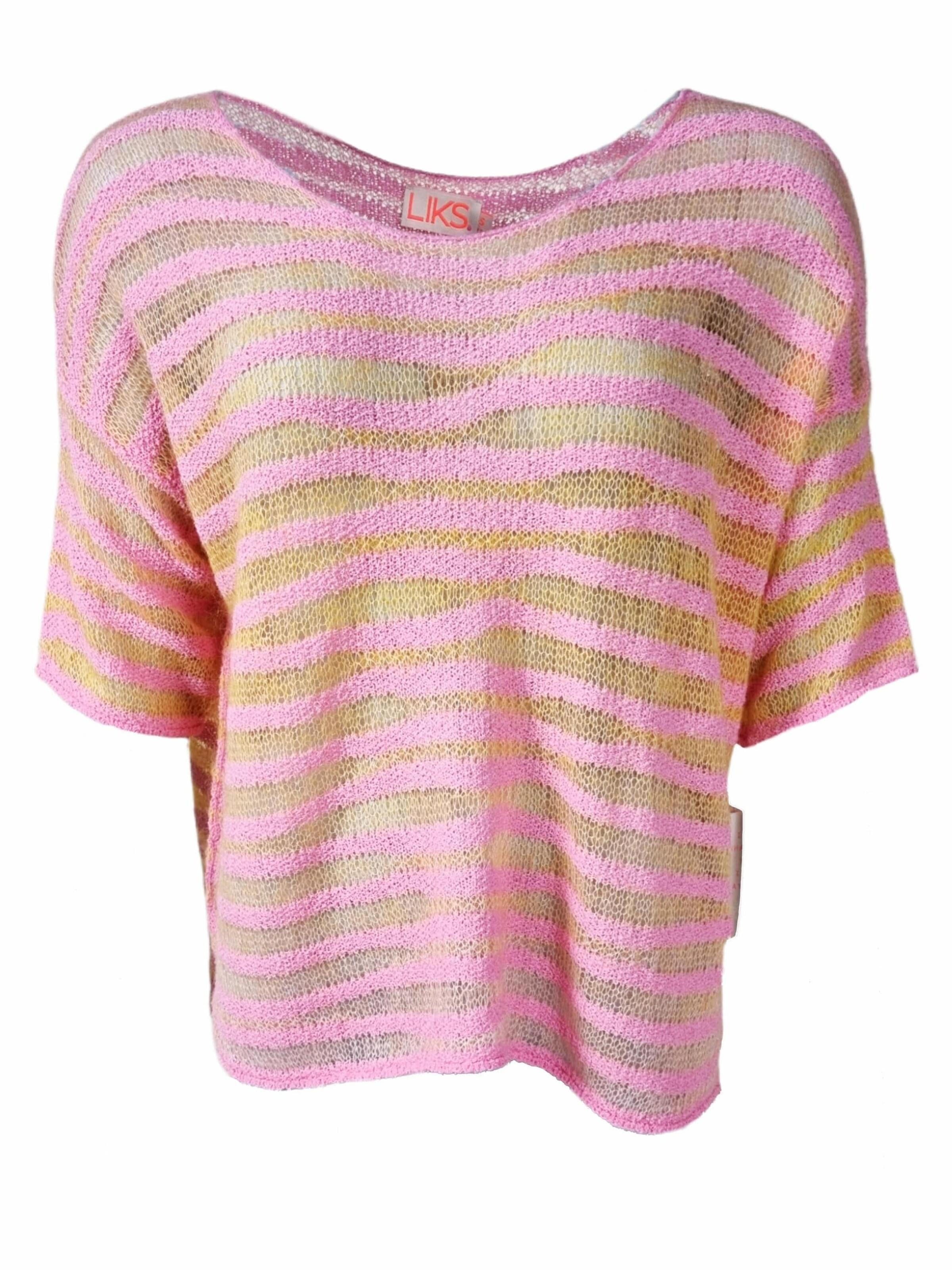 Pull-over 'Oversize Strickpullover Mohair Baumwollmix gestreift - DanaC' LIKS. Munich en rose : devant