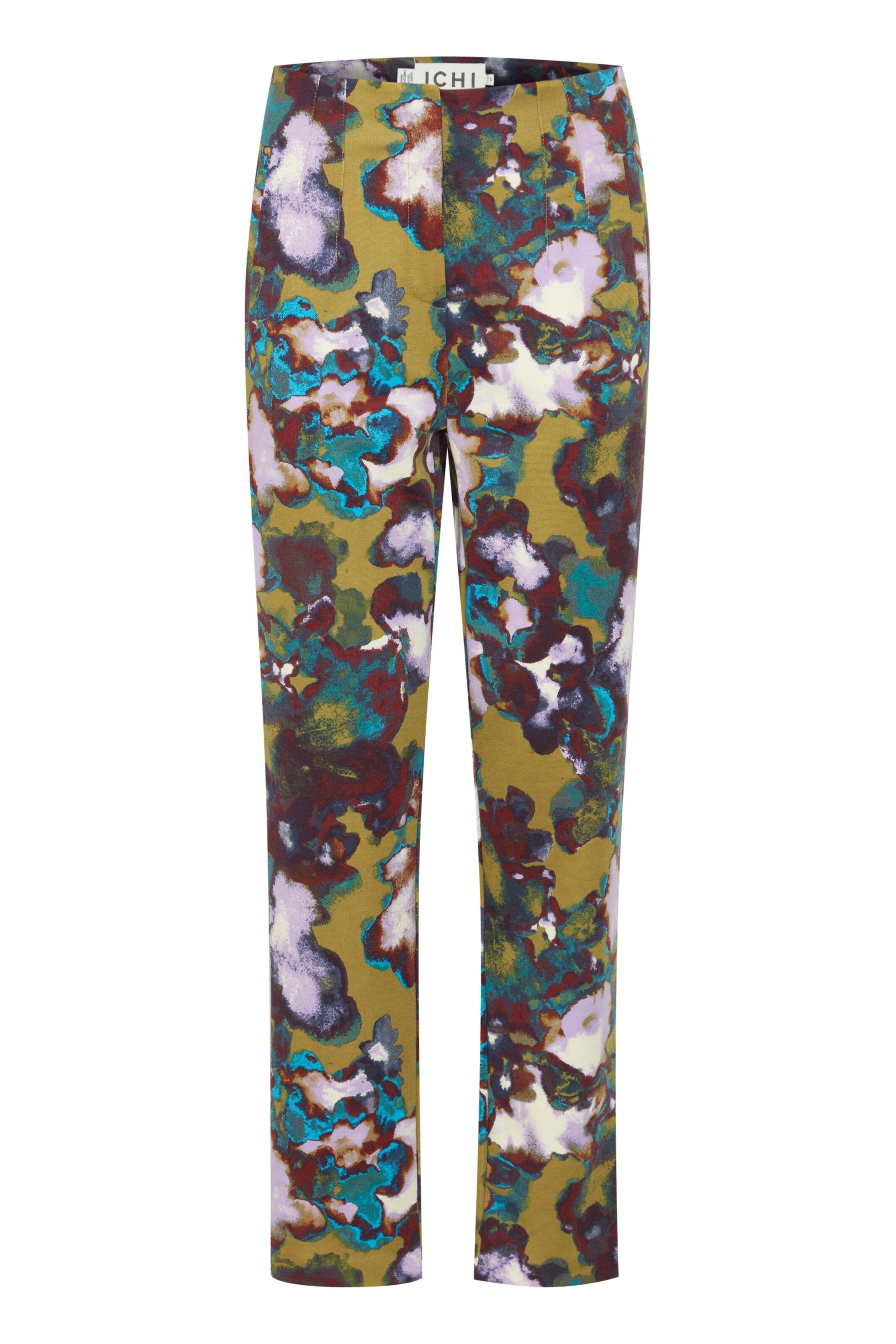 ICHI Hose 'Kate' in türkis / braun / kiwi / weiß, Produktansicht