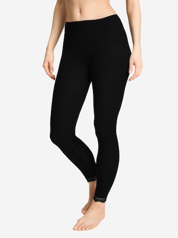 Hanro Skinny Leggings ' Woolen Lace ' in Zwart: voorkant