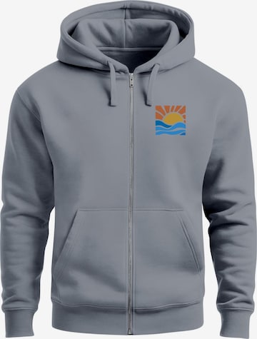 Neverless Zip-Up Hoodie 'Sun Wave Batch' in Grey: front