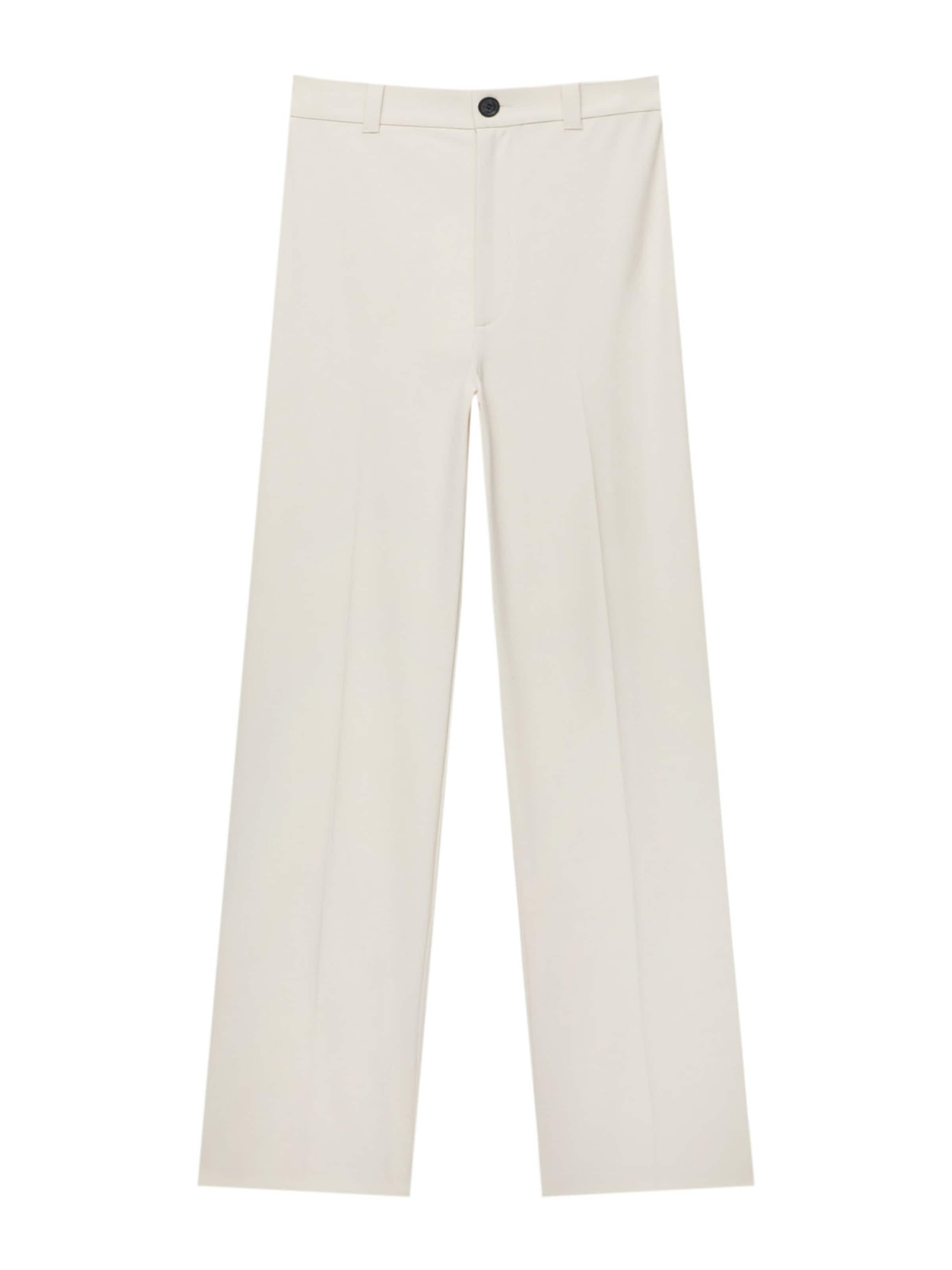Pull&Bear Regular Trousers with creases in White: front