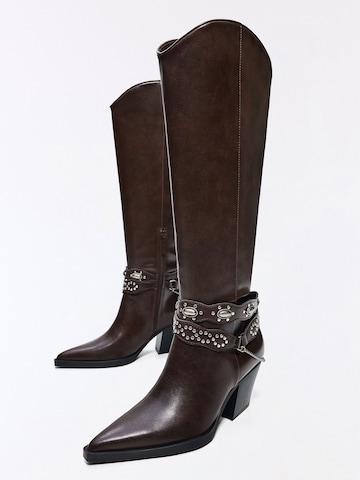 Bershka Buty kowbojskie w kolorze brązowy