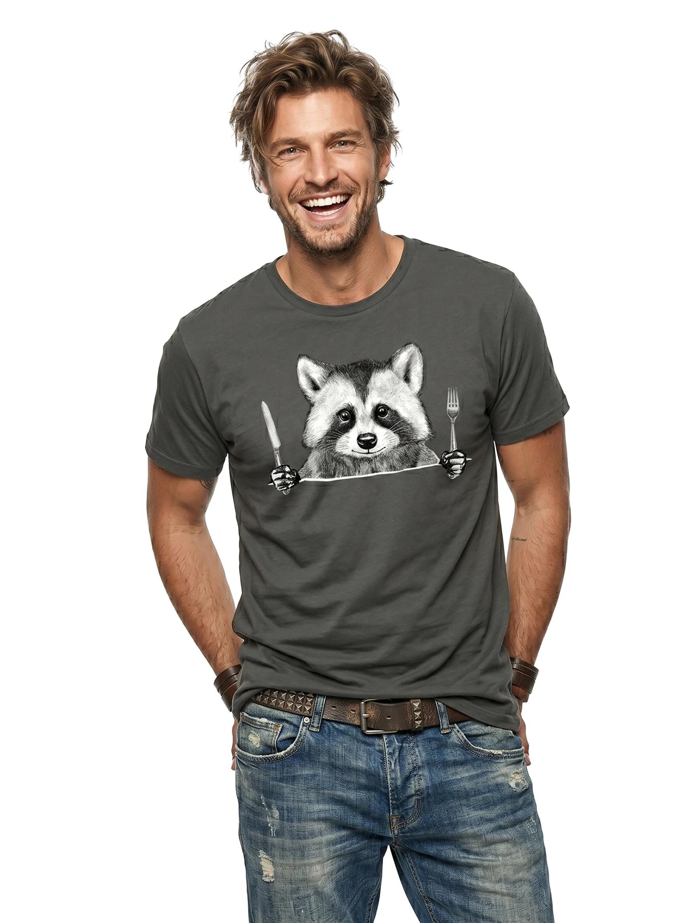 MAKAYA Shirt 'Waschbär Gabel' in Grey
