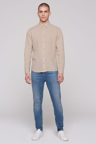 CMPD Super Slim Fit Button Up Shirt in Beige
