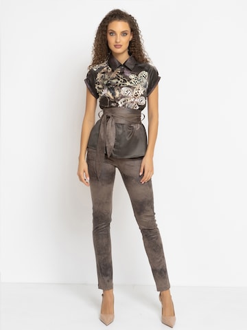 JIORO Skinny Broek in Bruin