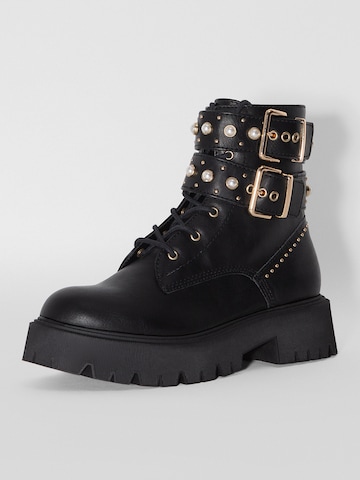 Bershka Lace-Up Ankle Boots in Black: front