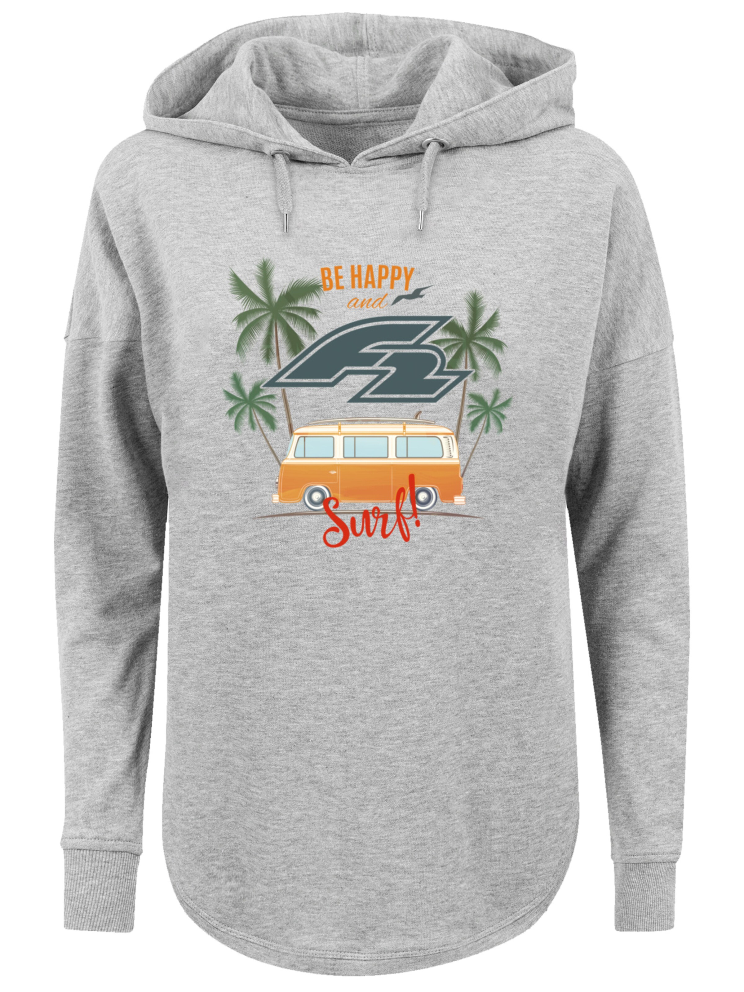F2 Hoodie 'Be Happy And Surf Bulli Sommer' in Grau: Vorderseite