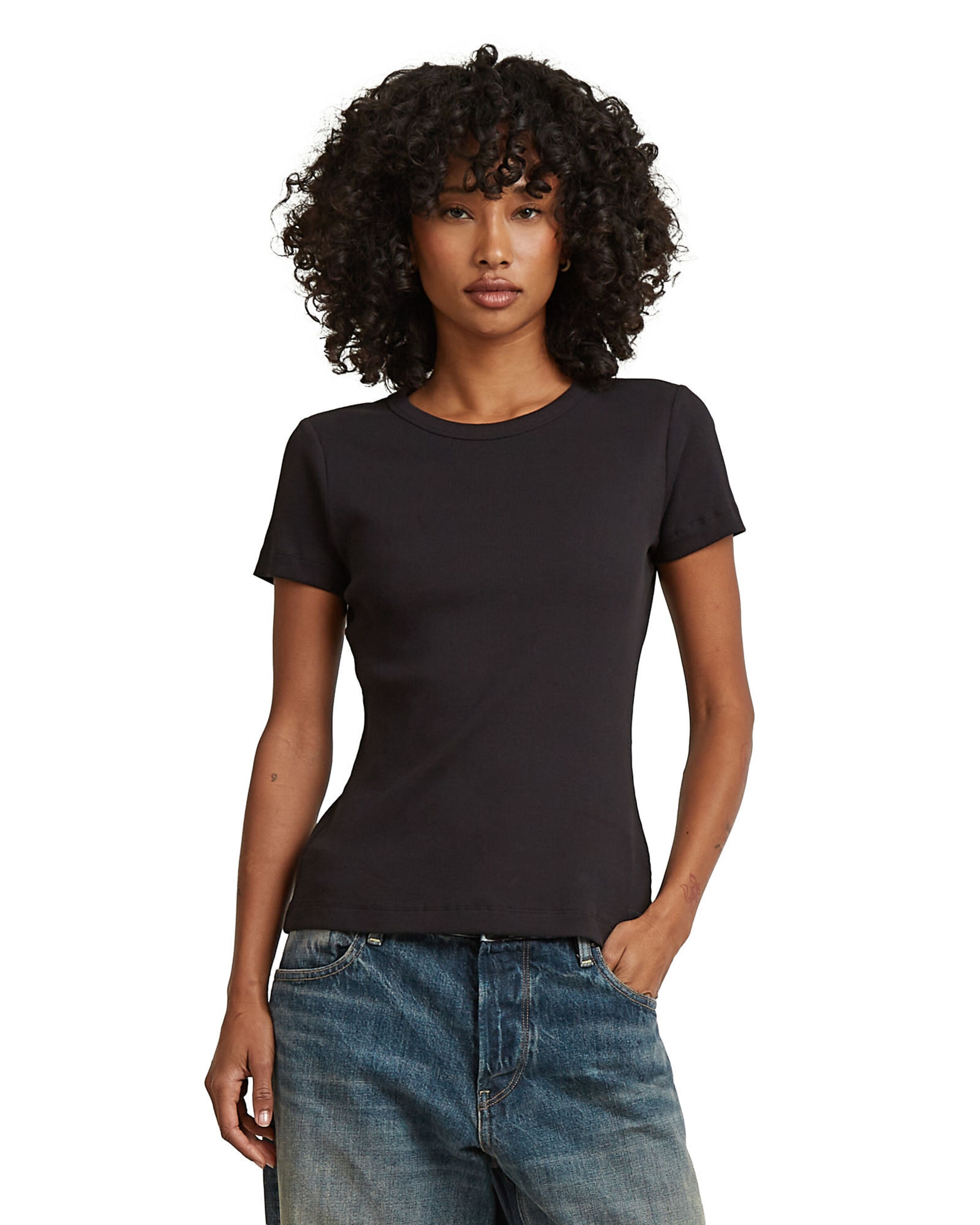 G-STAR Tops-T-Shirt 'Slim Rib ' in Schwarz: Vorderseite