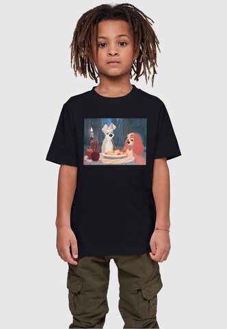ABSOLUTE CULT Shirt 'Lady And The Tramp - Spaghetti Photo' in Zwart: voorkant