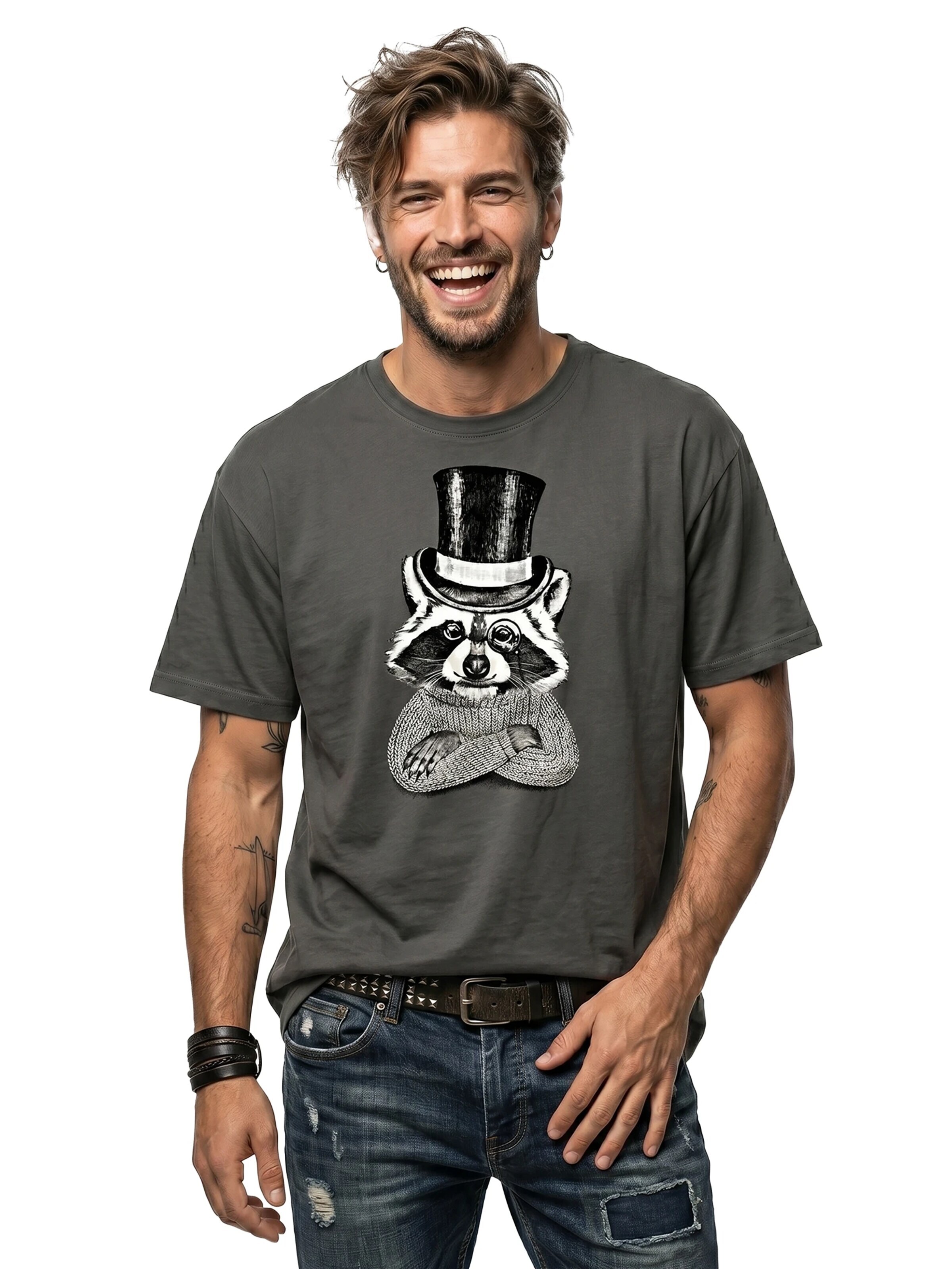 MAKAYA Shirt 'Waschbär Hut' in Grey