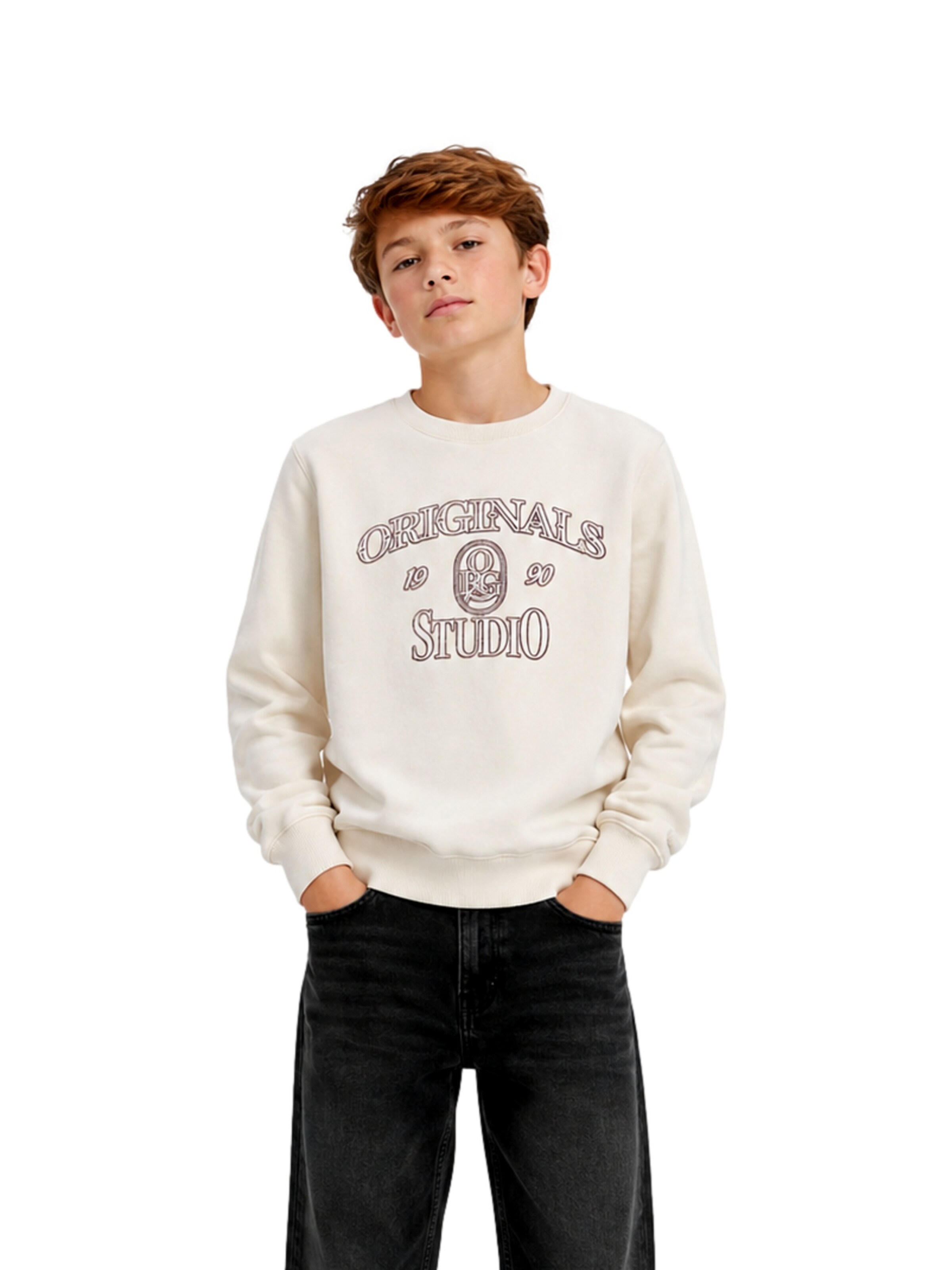 Jack & Jones Junior Sweatshirt 'Chamberi' i hvid: forside