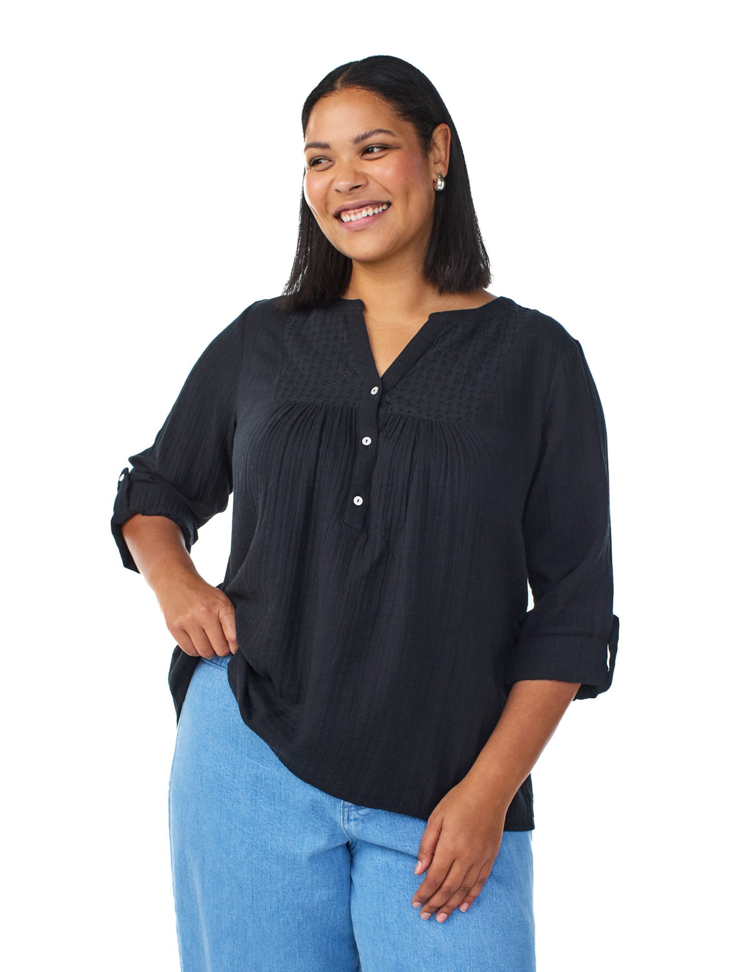 Zizzi Bluse 'Cavivu' in Schwarz: Vorderseite