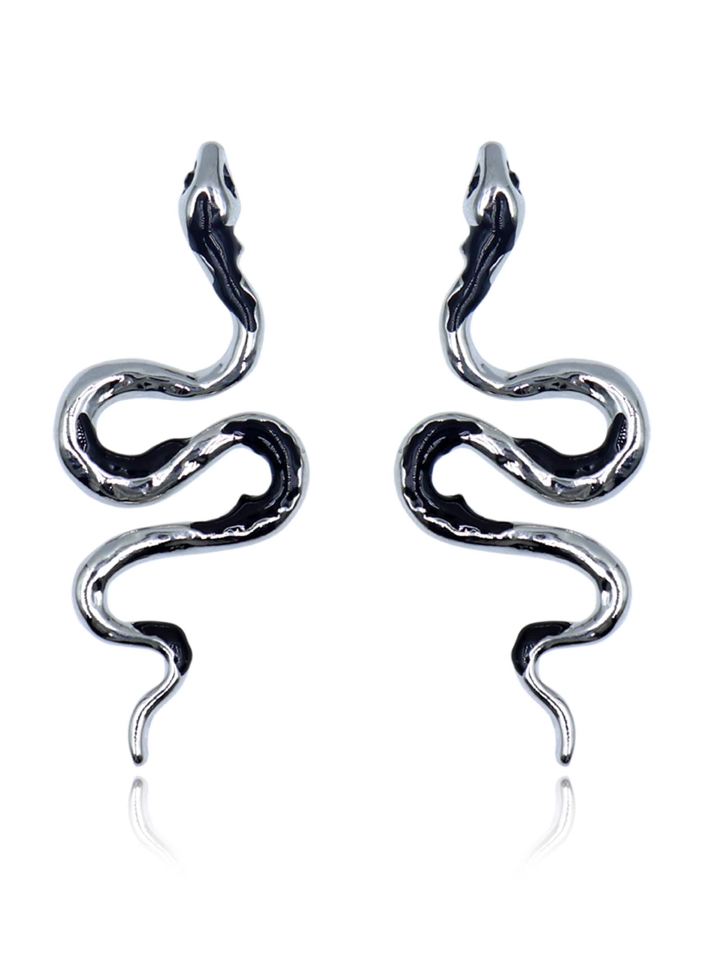Nightini Ohrringe 'Schwarze Schlangen'‌‌‌ in Silber: Vorderseite